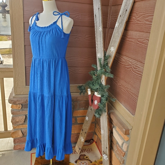 LOFT Beach Vibrant Royal Blue Tiered Ruffle Midi Dress Women's Size Small NWOT - Picture 2 of 12